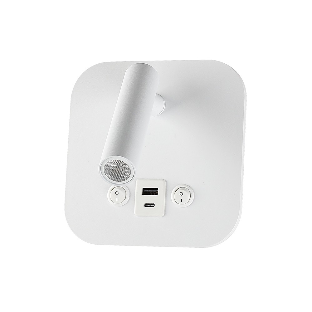 8w Led Sengevæglampe Med Usb Pd Opladning   Cree Chip, 3000k, Hvid, Inkl. Lyskilde   Kulør : Varm fra V-tac