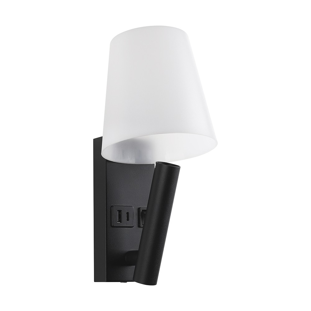2w Led Sengelampe   Væglampe Med Usb Opladning   Sort, 3000k, Cree Chip, Ip20, Moderne Design   Kulør : Varm fra V-tac