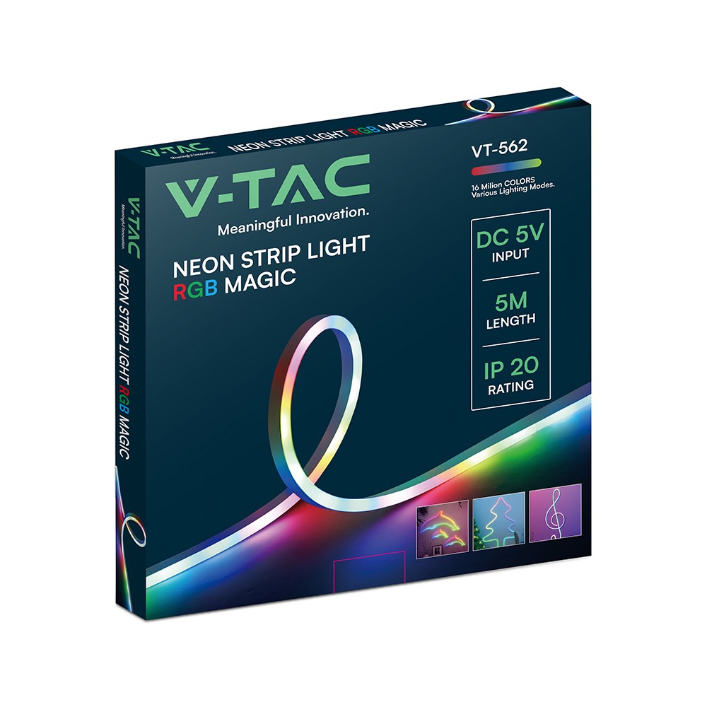 5m Rgbic Neon Flex Led Sæt   5v Usb, Bluetooth App, Fjernbetjening   Kulør : Rgb fra V-tac