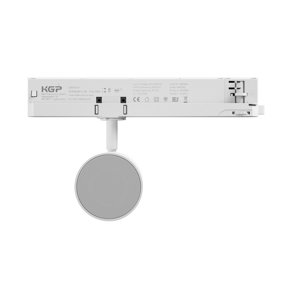 10w Bluetooth Højttaler Til 3 Faset Skinne   Hvid, Bluetooth 5.4, Direkte Strøm Fra Skinne, Ip20 fra Spectrum