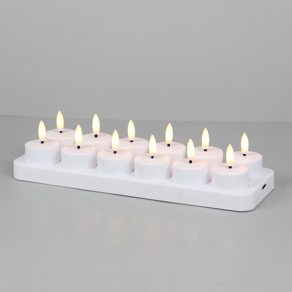 12 Pak Hvide Led Fyrfadslys Inkl. Ladebase   Inkl. Fjernb., Timer fra Ledlife
