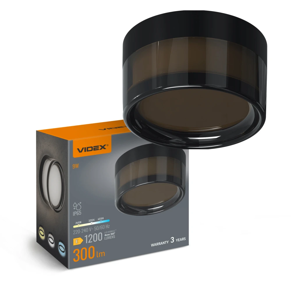 9w Rund Sort Bulkhead Væg Loftlampe   Ip65, 111lm W, Ra90, Cct, ø14cm, Udendørs   Kulør : Ekstra Varm fra Videx
