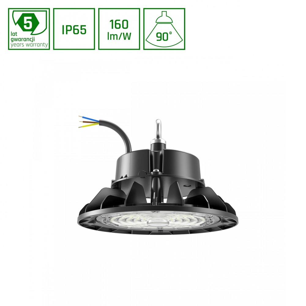 220x135mm Plateo 4 High Bay 100w   Neutral Hvid 230v 90° Ip65 Ik09 Sort, Med Effektjustering 0 10v   Dæmpbar : 0 10v Dæmpbar, Kulør : Neutral fra Spectrum