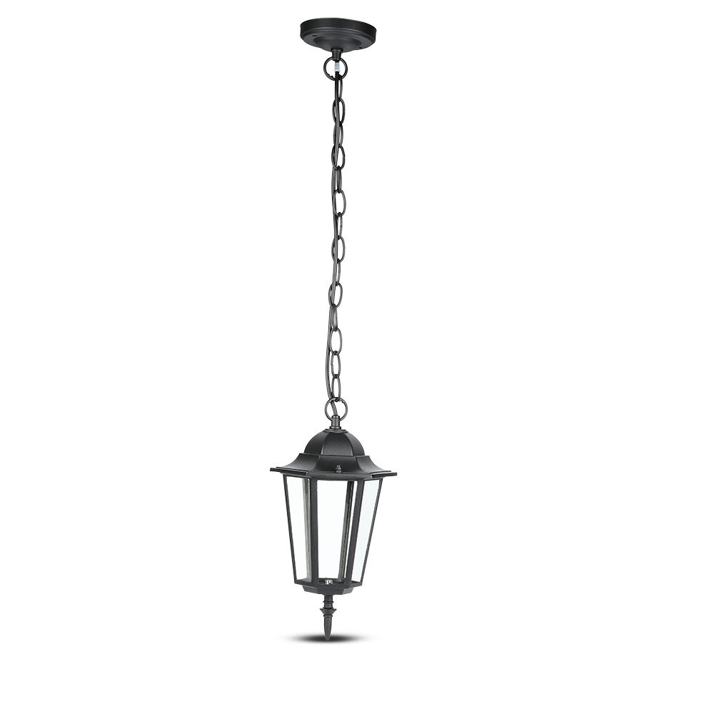 E27 Loftlampe, Mat Sort Ip44, Aluminium Og Glas, Max 60w, 17x17x84cm, Uden Lyskilde fra V-tac