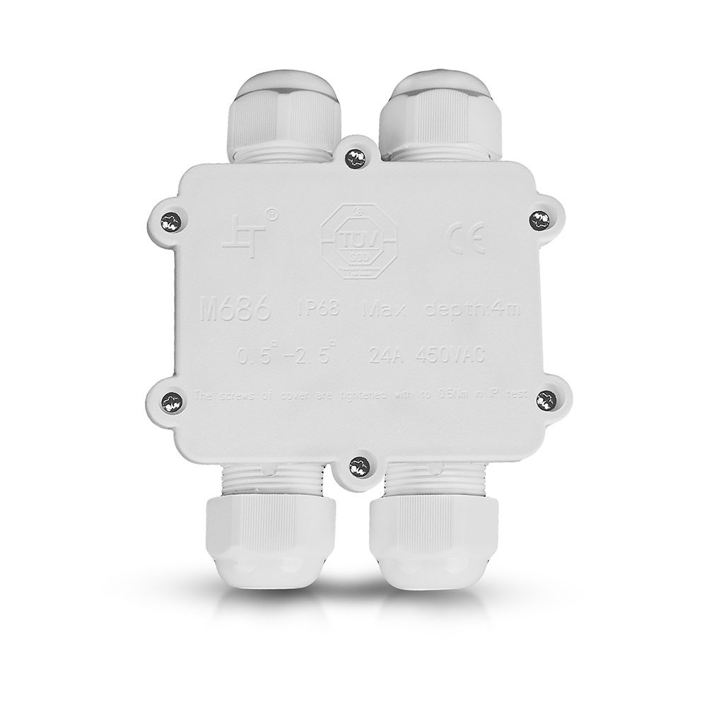 Vandtæt 4 Vejs Samleboks, Ip68   Hvid, 4 Pin, 24a, 450v, Uv Resistent, 0,5 4mm² fra V-tac
