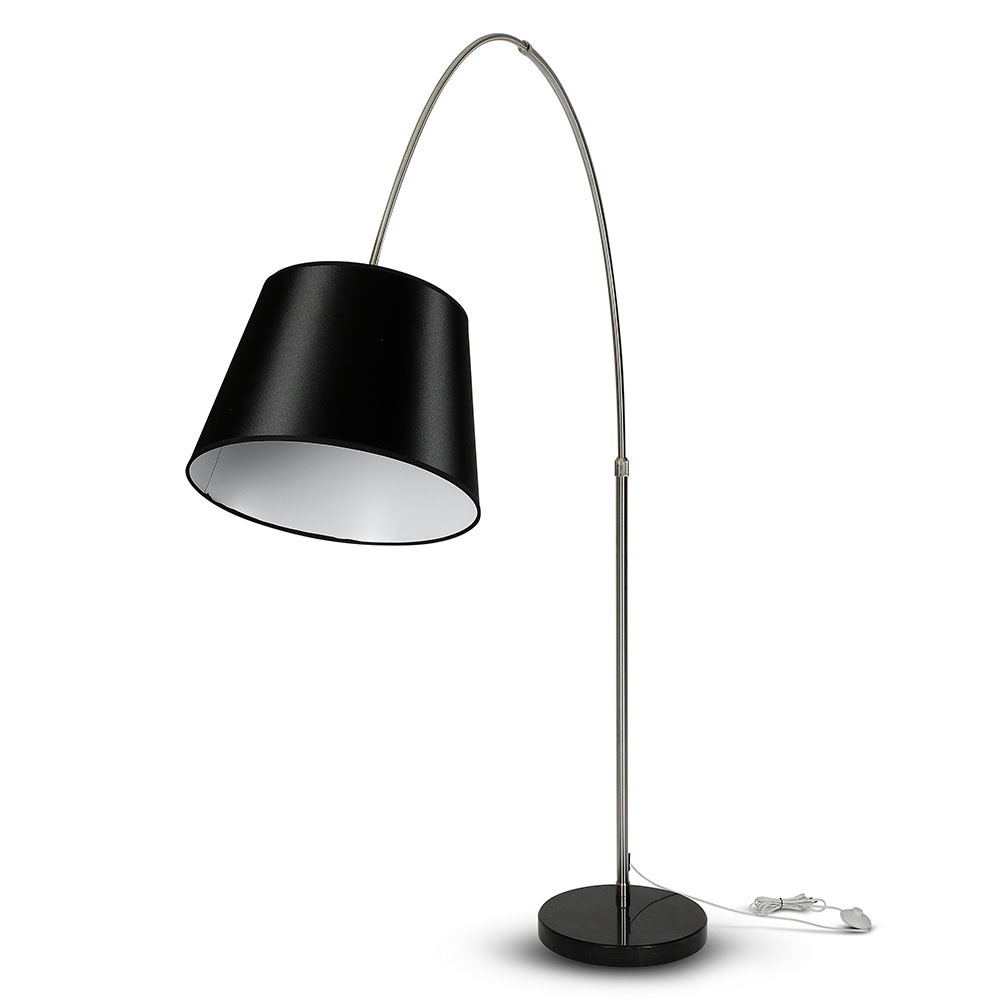 Sort Led Gulvlampe Med Marmorfod   E27 Fatning, Max 60w, 192cm Høj, Moderne Design fra V-tac