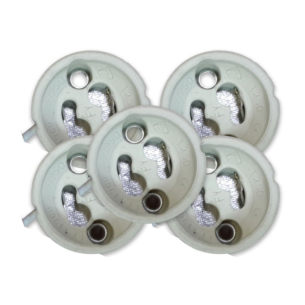 5 Stk. Gu10 Fatning I Keramik Inkl. 15cm Silikoneledning, 2a fra V-tac