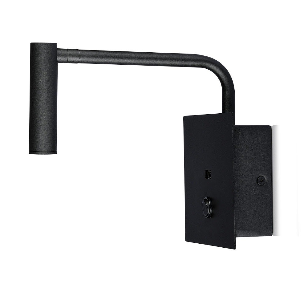 3w Led Senge Hotel Væglampe Med Usb Og Afbryder   Sort, 3000k, Cob Cree Chip, 12x12 Cm   Kulør : Varm fra V-tac