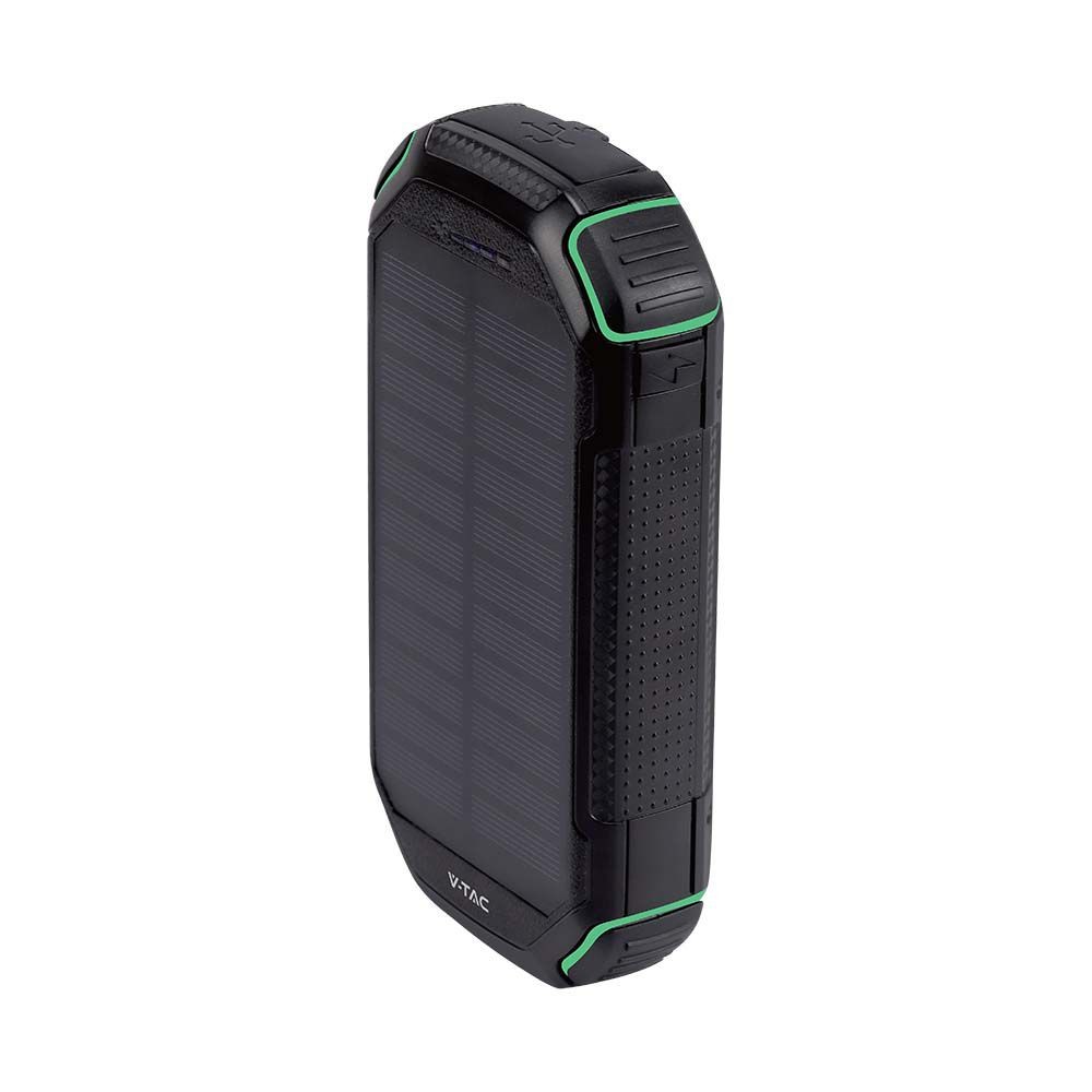 30.000mah Solar Powerbank Med Trådløs Opladning, 20w Sort, 111wh, Aluminium, Usb C Pd, Solcellepanel fra V-tac