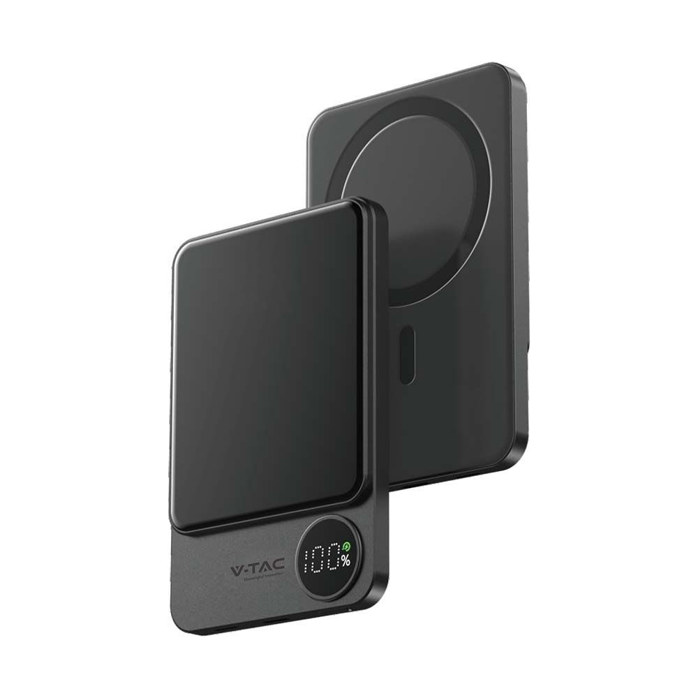 5000mah Magsafe Ultra Tynd Powerbank I Aluminium, 20w Space Grey, Trådløs Hurtigopladning, Digitalt Display, Usb C Ind Udgang fra V-tac