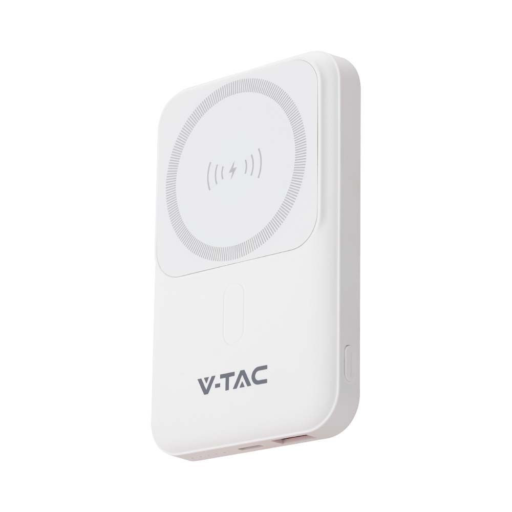 10000mah Magnetisk Trådløs Powerbank, 20w   Magsafe, Pd Hurtigopladning, Led Indikator, Hvid fra V-tac