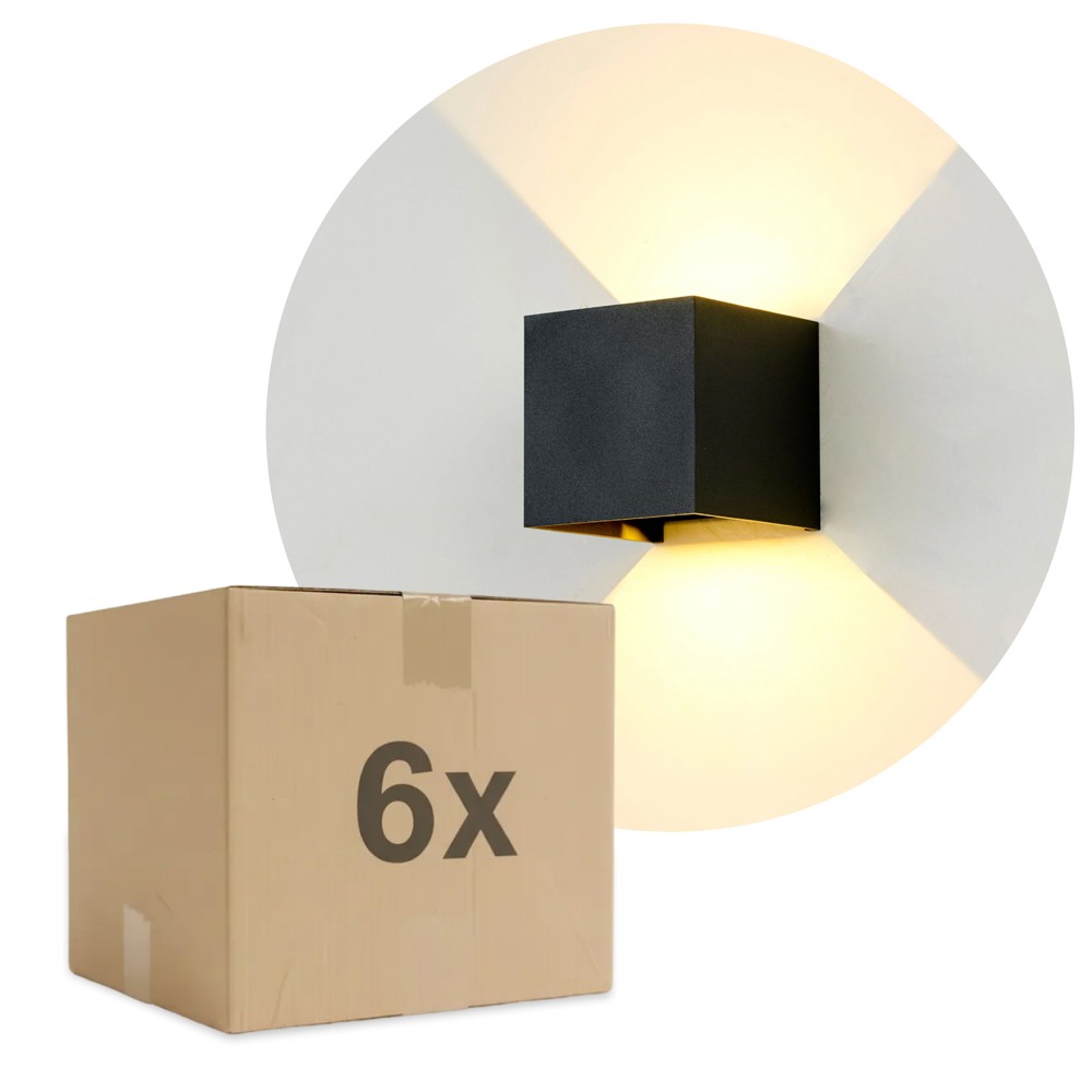 6 Stk. 6w Cubic Pro Væglampe   Ip65, Sort, Sløjfbar, Justerbar, Firkantet, Op Ned, Inde   Ude, Inkl. Lyskilde   Dæmpbar : Ikke Dæmpbar, Kulør : Neutral fra Ledlife