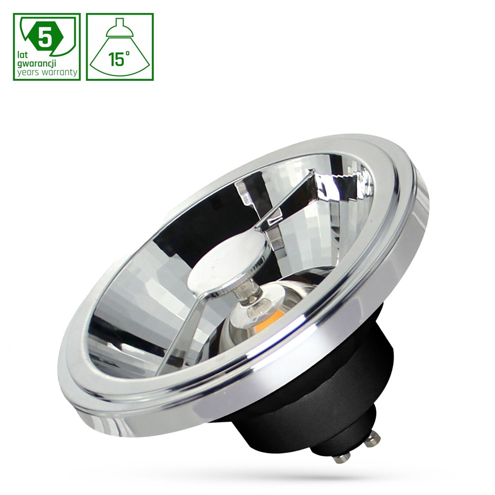 12w Ar111 Gu10 Led Pære   15°, Sort, 5 års Garanti   Dæmpbar : Ikke Dæmpbar, Kulør : Varm fra Spectrum