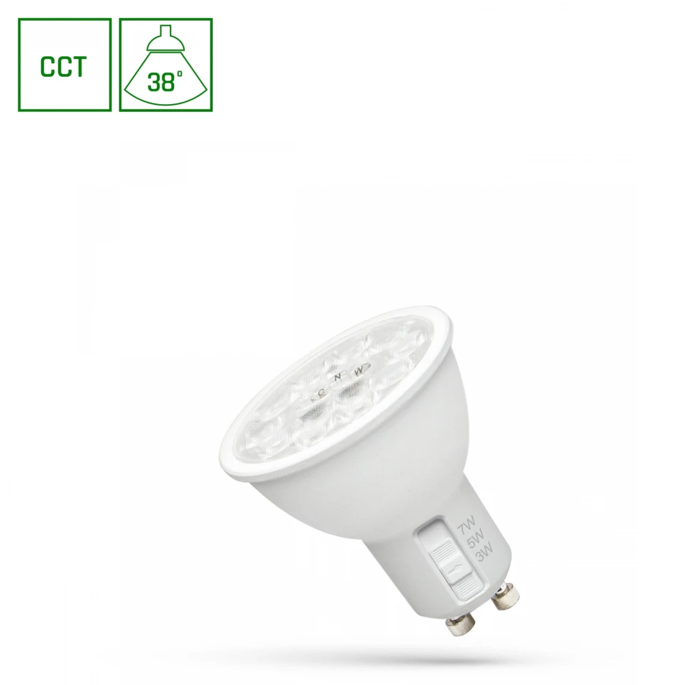 Led 3 5 7w Gu10 230v, Cct, 38°, Med Linse Dæmpbar : Ikke Dæmpbar, Kulør : Cct (varm Til Kold Hvid) fra Spectrum