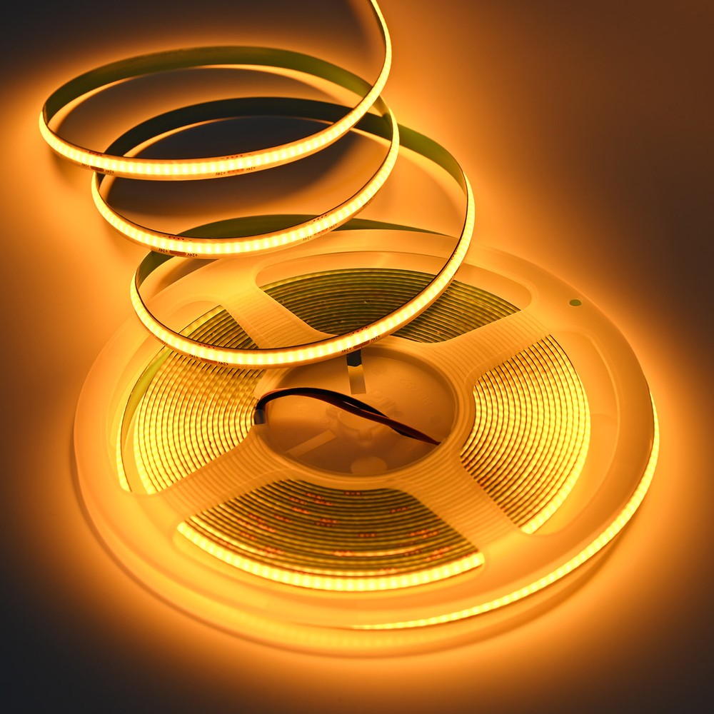 10m 9w M Gylden Gul Cob Led Strip   24v Dc, Ip20, 320 Led M fra Ledlife