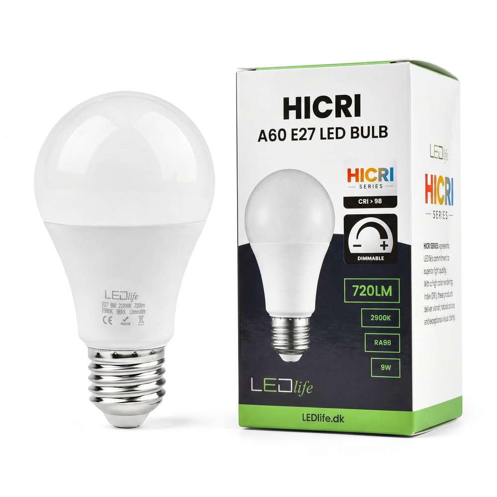 E27 9w Dæmpbar Hicri Pære Ra98 Dæmpbar : Dæmpbar, Kulør : Neutral fra Ledlife