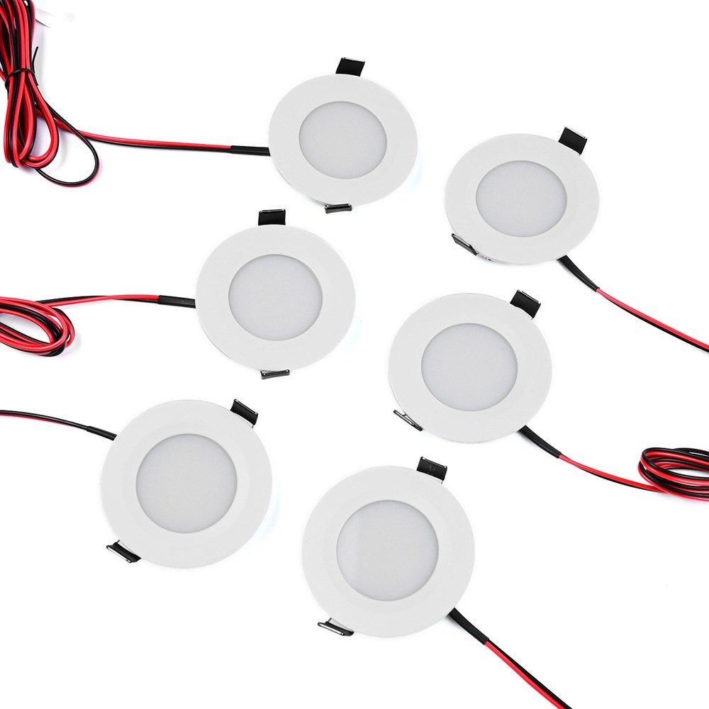 6 Stk. 12v Downlight 2,5w, Rund, Inkl. Kopbor Og Quick Connector, Til Båd Mm. Dæmpbar : Dæmpbar, Kulør : Varm fra Ledlife