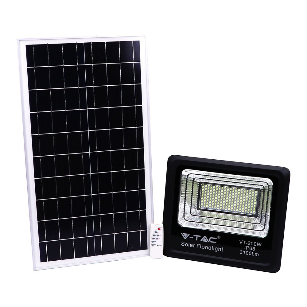 V Tac 200w Solcelle Led Projektør   40w Solcellepanel, 6000k, Ip65, Udendørs   Kulør : Kold fra V-tac