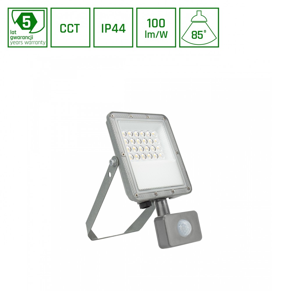20w Noctis Max Cct Projektør Med Sensor   Ip44, Pir Sensor, 3 Lyskulører, Grå Finish   Dæmpbar : Ikke Dæmpbar fra Spectrum