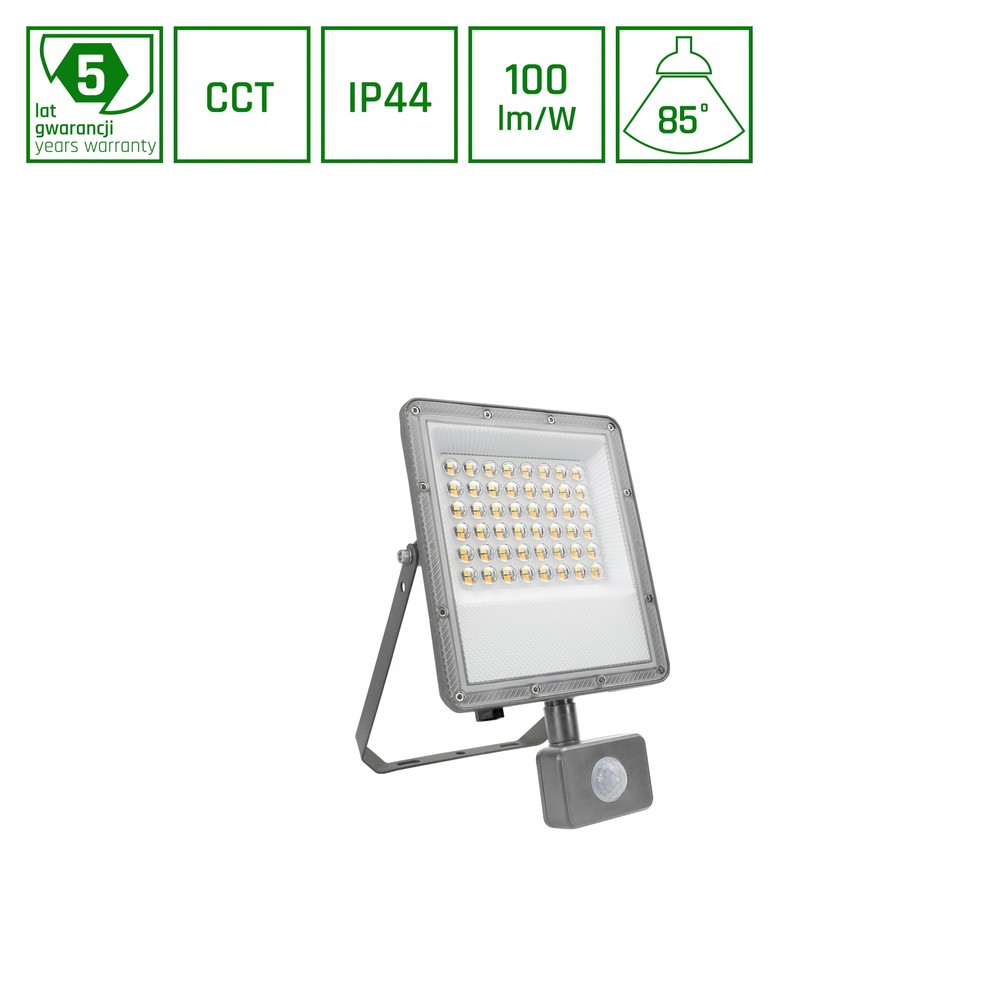 50w Noctis Max Cct Projektør Med Sensor   Ip44, Pir Sensor, 3 Lyskulører, Grå Finish   Dæmpbar : Ikke Dæmpbar fra Spectrum