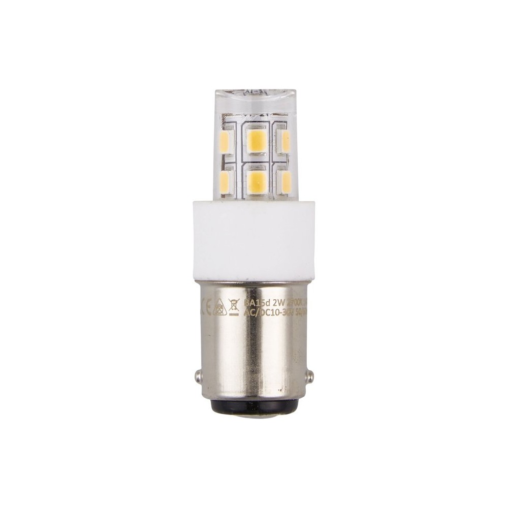 Ba15d 2w Led Rørpære, 10 30v   4,7cm, 190lm, Klar Glas, 2700k   Kulør : Varm fra Spl