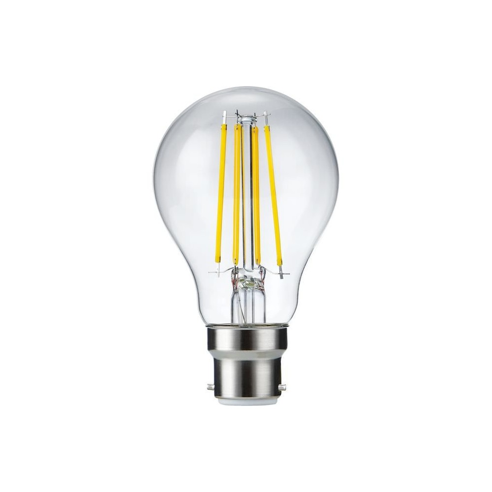 B22d 8w Dæmpbar Led Pære   A60, Filament, Klar Glas, 2700k   Dæmpbar : Dæmpbar, Kulør : Varm fra Spl