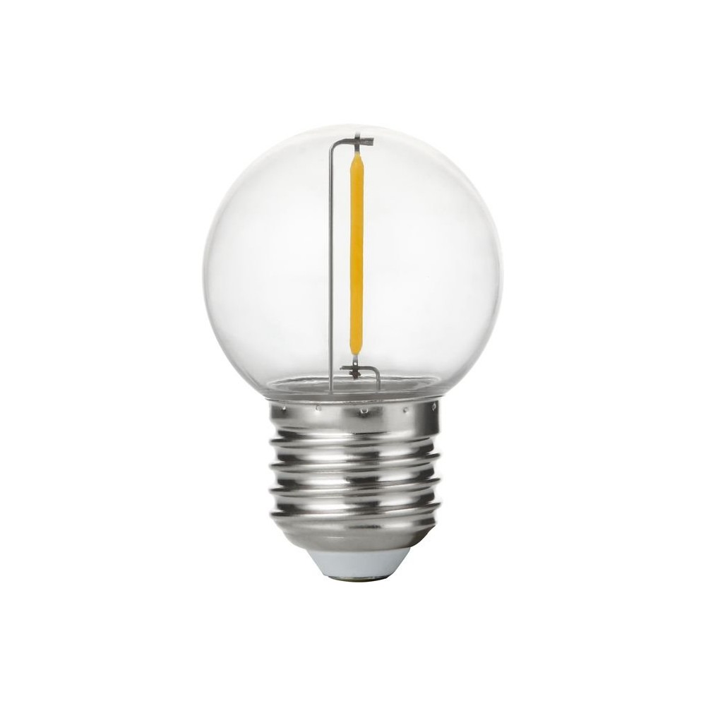 E27 1w Led Kronepære G45, Filament, Klar, Brudsikker Polycarbonat, 2700k Kulør : Varm fra Spl