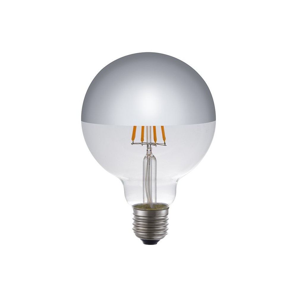 E27 4w Dæmpbar Led Globepære G95, Topforsølvet, Filament, 2500k, Sølv Spejl Dæmpbar : Dæmpbar, Kulør : Ekstra Varm fra Spl