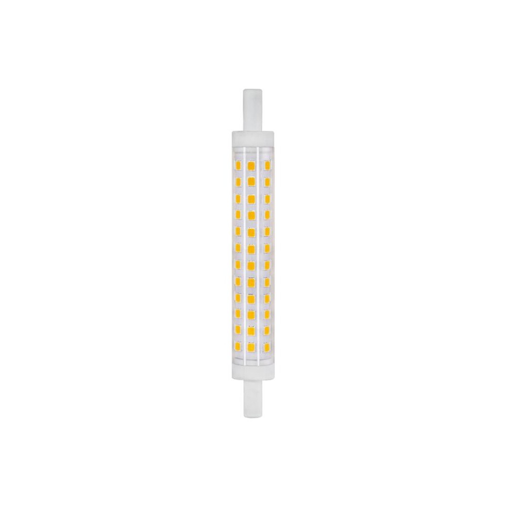 R7s 118mm   9w Led Pære   830lm, 3000k, Klar Glas, Keramik   Kulør : Varm fra Spl