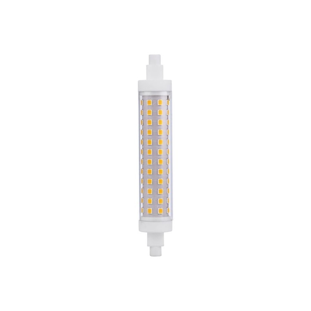 R7s 118mm   10w Dæmpbar Led Pære   1000lm, 3000k, Klar Glas, Keramisk Base   Dæmpbar : Dæmpbar, Kulør : Varm fra Spl