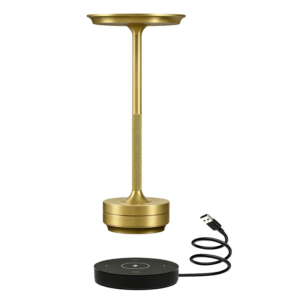 Opladelig Led Bordlampe Med Trådløs Opladning   Guld, Touch Dæmpbar, Cct, Ip54   Dæmpbar : Dæmper Indbygget, Kulør : Cct (varm Til Kold Hvid) fra Ledlife