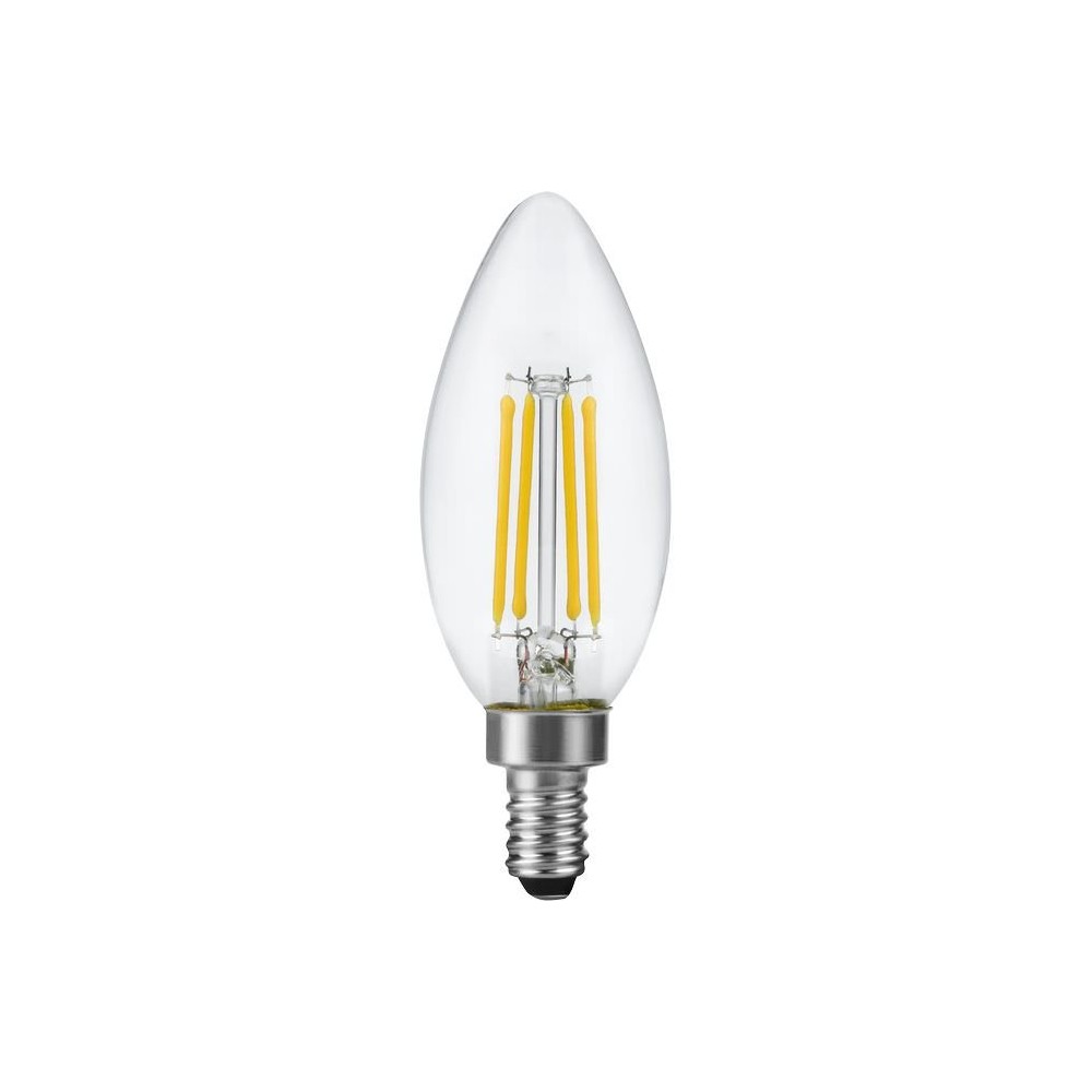 E12 4,4w Dæmpbar Led Kronepære   Filament, C35, 470lm, 2700k, Klar Glas   Dæmpbar : Dæmpbar, Kulør : Varm fra Spl