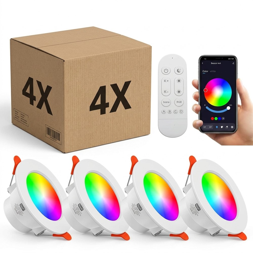 4 Stk. Rgb+cct Smart Home Downlight 5w Led, Bluetooth, Fjernbetjening Dæmpbar : Via Smart Home, Kulør : Rgb + Cct (varm Til Kold Hvid) fra Ledlife