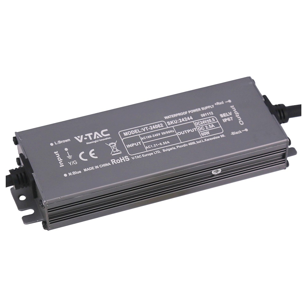 60w 24v Dc Strømforsyning 2.5a, Ip67 Vandtæt fra V-tac