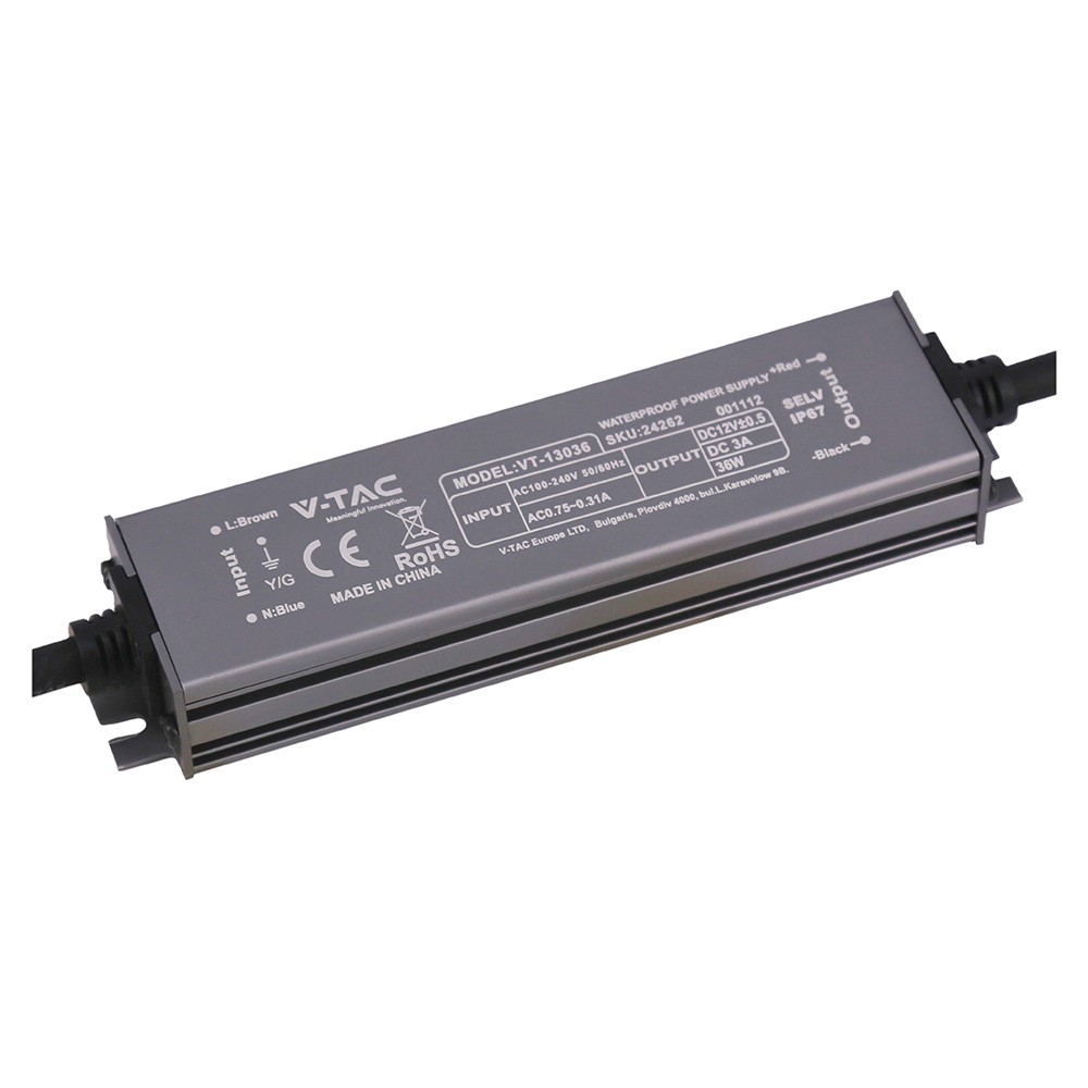 36w 12v Dc Strømforsyning 3a, Ip67 Vandtæt fra V-tac