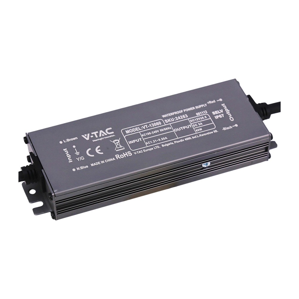 60w 12v Dc Strømforsyning 5a, Ip67 Vandtæt fra V-tac