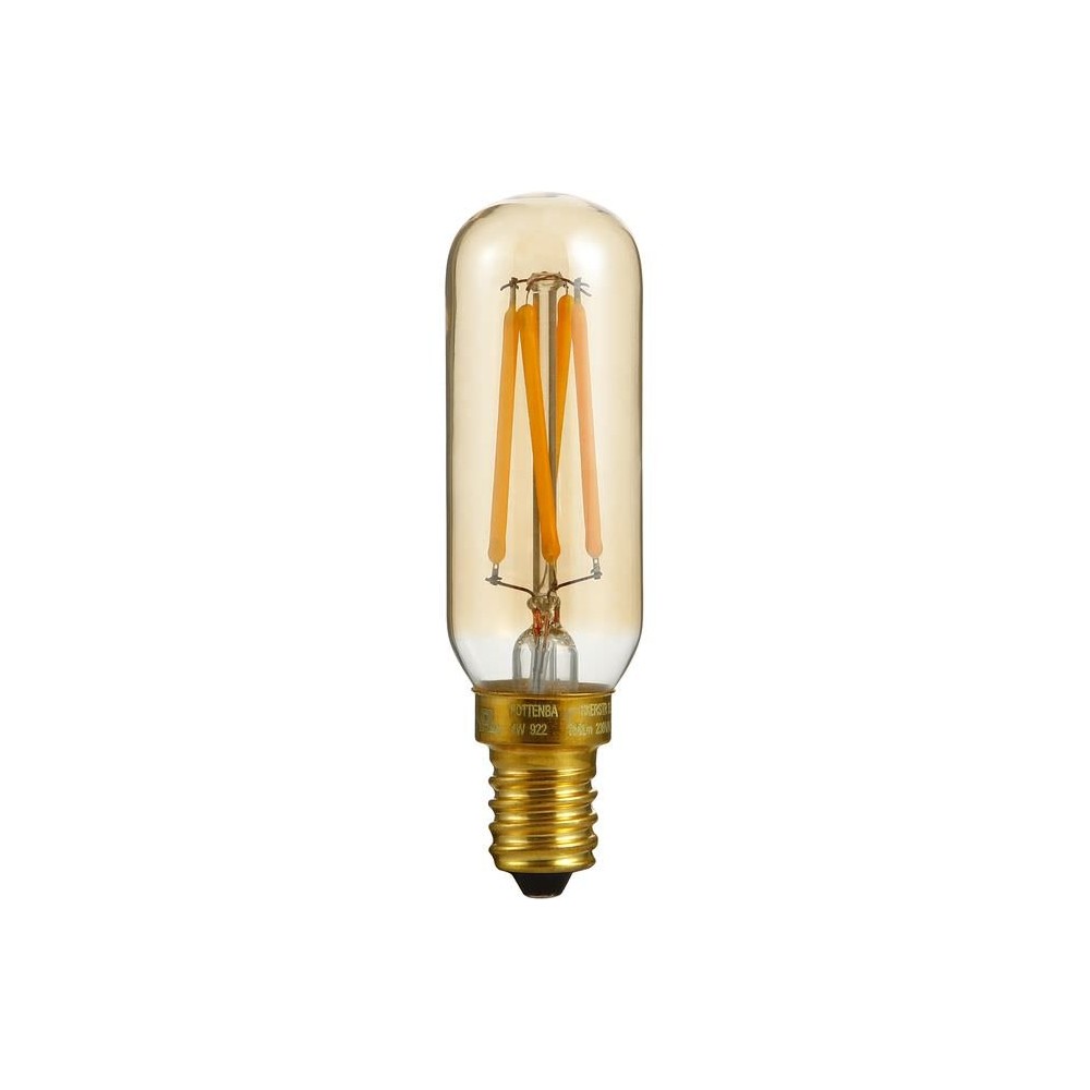 E14 4w Dæmpbar Led Rørpære   8,5cm, 2200k, Gold, Filament   Dæmpbar : Dæmpbar, Kulør : Ekstra Varm fra Spl