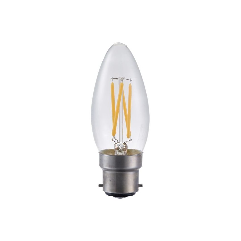 B22d 4w Led Kronepære Dæmpbar   C35, Filament, Klart Glas, 2500k   Dæmpbar : Dæmpbar, Kulør : Ekstra Varm fra Spl