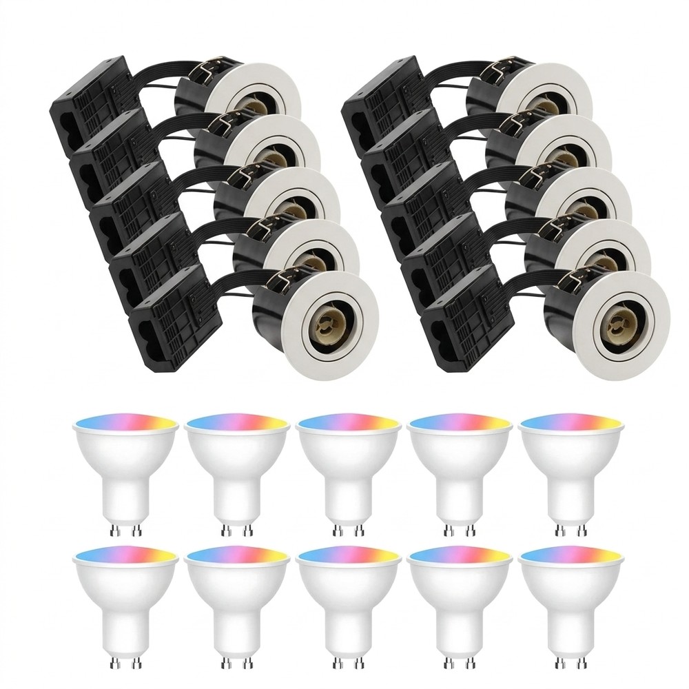 10 Stk. Wifi Indbygningsspot Inno88   Inkl. Smart Home Gu10 Pærer, Hvid, Ip44, Godkendt I Isolering   Dæmpbar : Via Smart Home, Kulør : Rgb + Cct (varm Til Kold Hvid) fra Ledlife