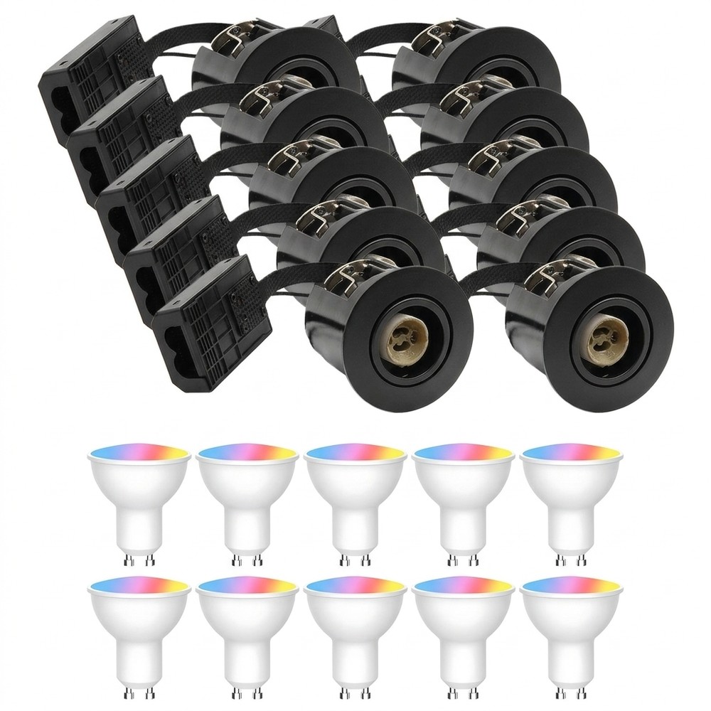 10 Stk. Zigbee Indbygningsspot Inno88 Inkl. Hue Kompatible Gu10 Pærer, Sort, Ip44, Godkendt I Isolering Dæmpbar : Via Zigbee, Kulør : Rgb + Cct (varm Til Kold Hvid) fra Ledlife