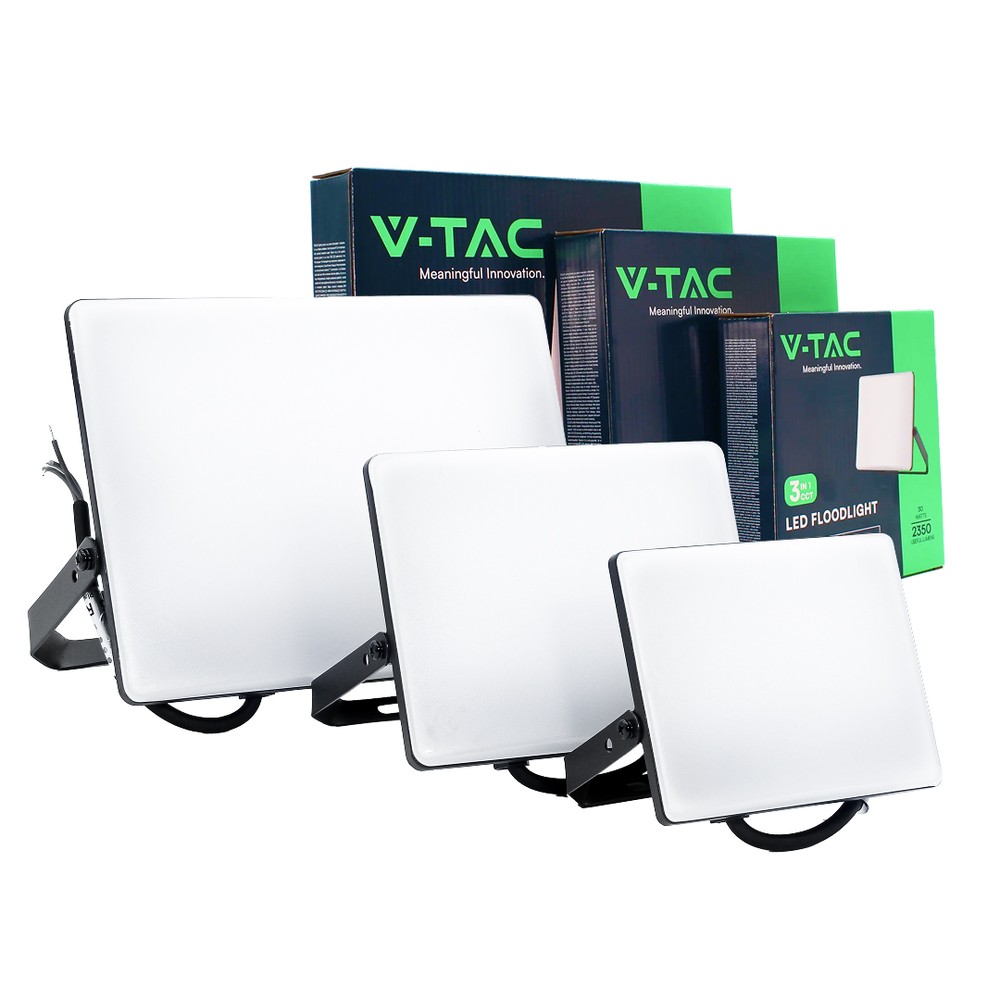 3 Stk. Cct Projektør Sæt 30w, 50w Og 100w 3 Lyskulører, Matteret Front, Arbejdslampe, Udendørs Kulør : 3 I 1 fra V-tac