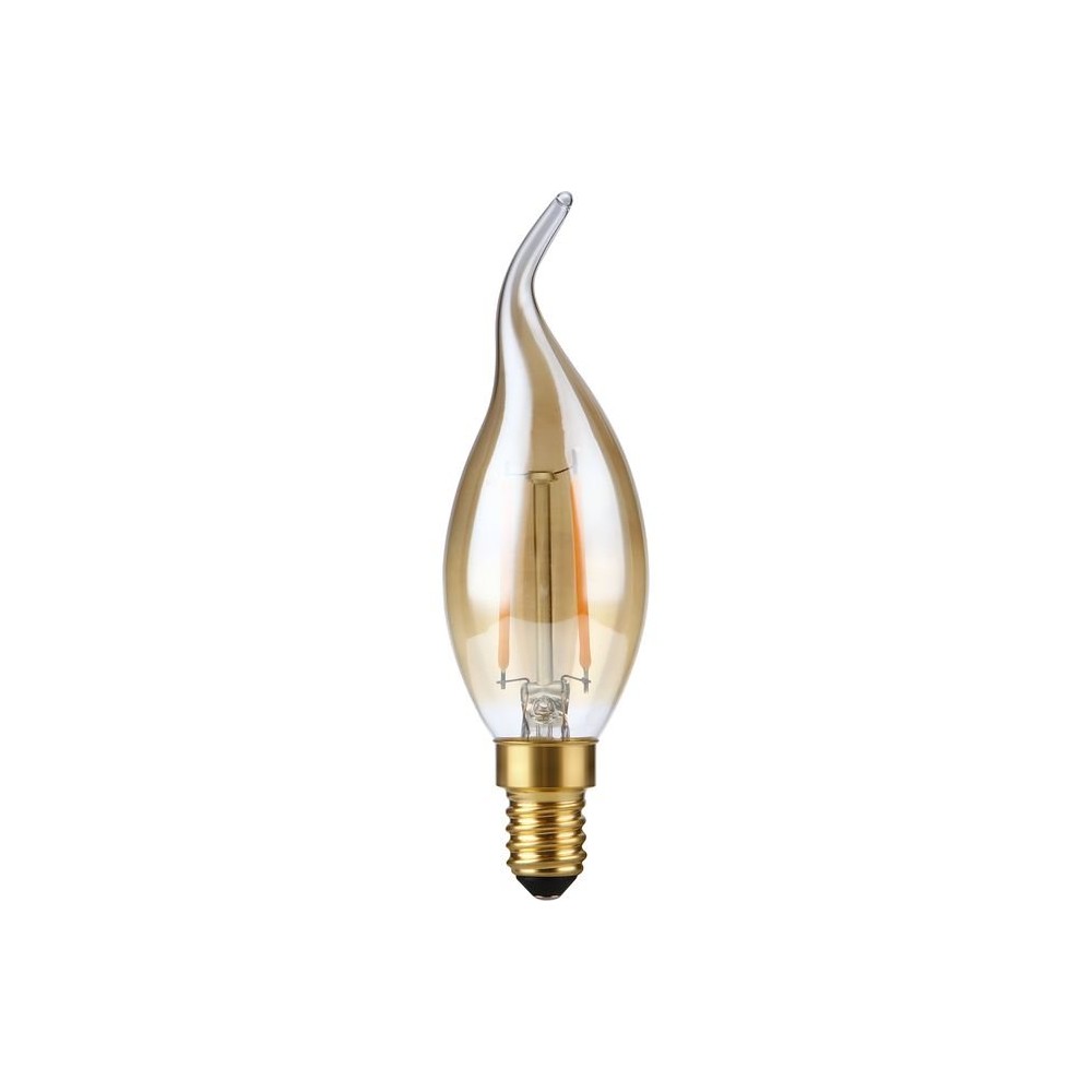 E14 2w Dæmpbar Led Kronepære Med Tip   C35, Filament, 2200k, Gyldent Glas   Dæmpbar : Dæmpbar, Kulør : Ekstra Varm fra Spl