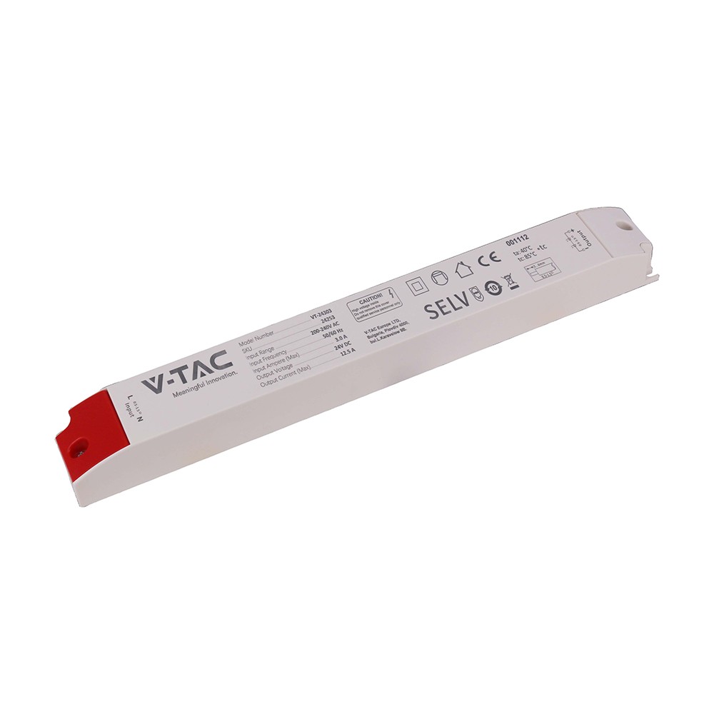 300w 24v Dc Strømforsyning Til Led Strips 12.5a, Ip44, Plasthus fra V-tac