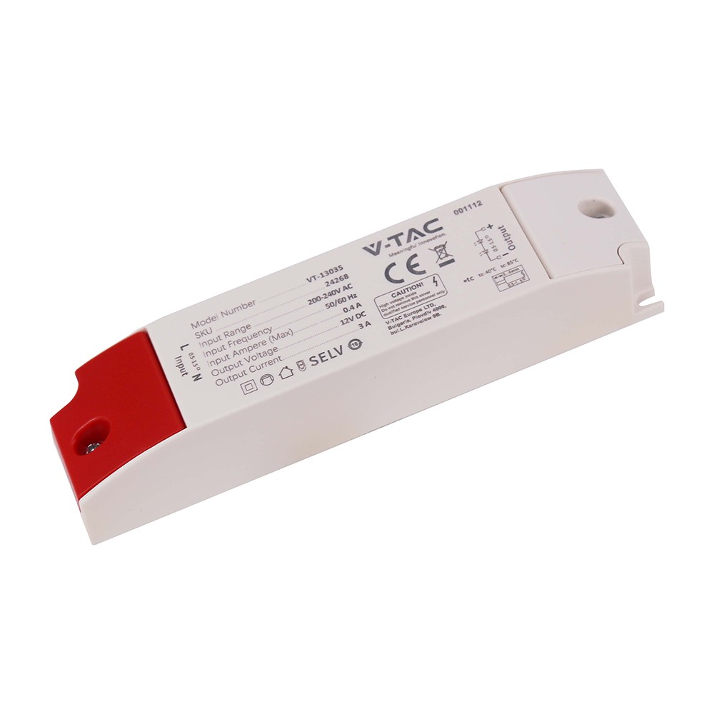 36w 12v Dc Strømforsyning Til Led Strips 3a, Ip44 Vådrum fra V-tac