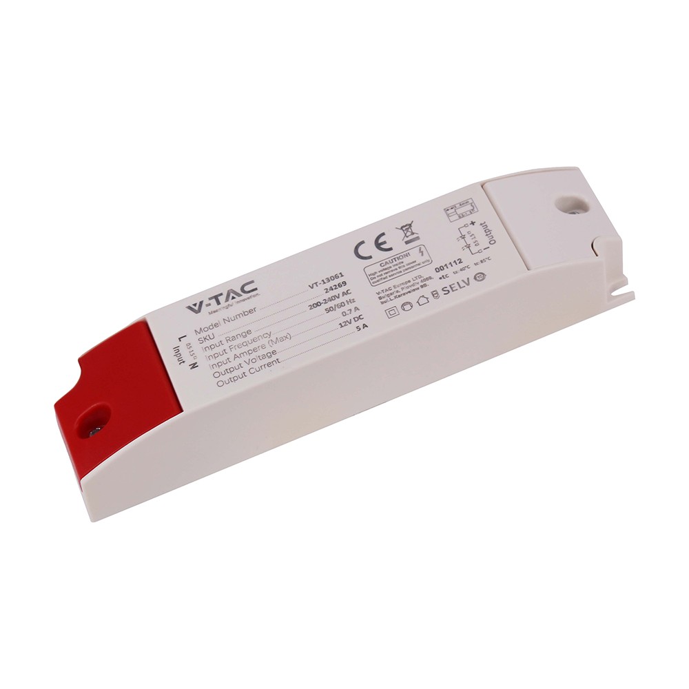 60w 12v Dc Strømforsyning Til Led Strips 5a, Ip44 Vådrum fra V-tac