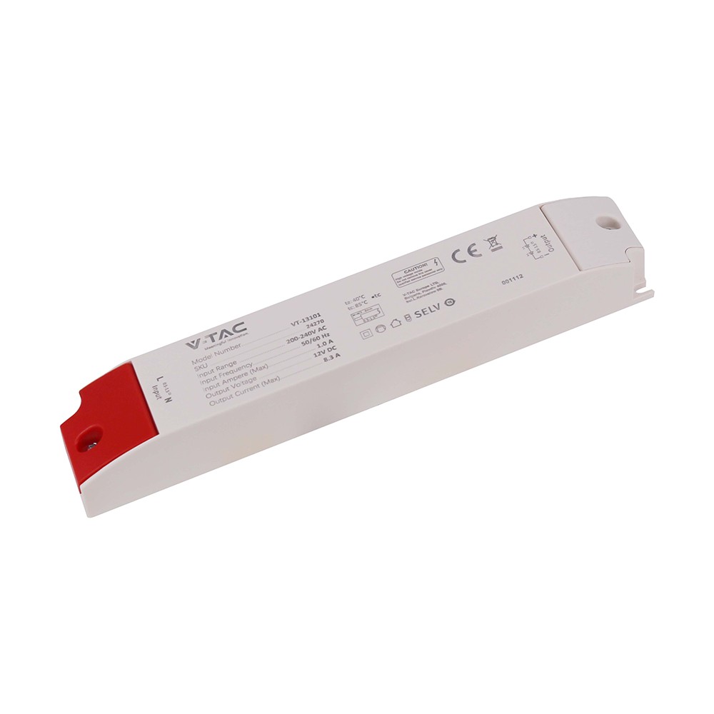 100w 12v Dc Strømforsyning Til Led Strips 8.3a, Ip44 Vådrum fra V-tac