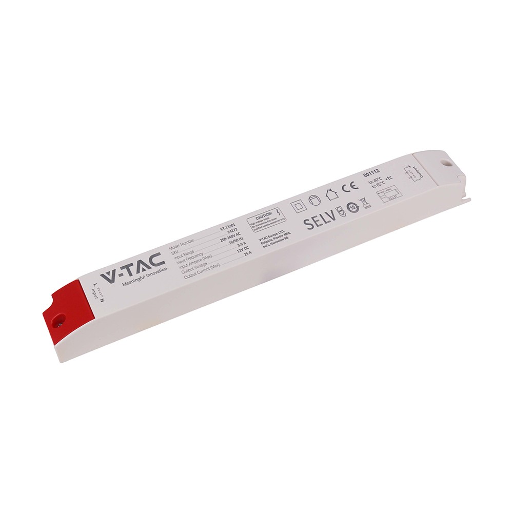 300w 12v Dc Strømforsyning Til Led Strips 25a, Ip44 Vådrum fra V-tac