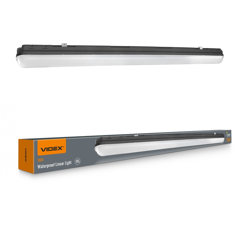 120cm 36w Vandtæt Komplet Led Armatur   Ip65, Sort, 5000k, Gennemfortrådet   Kulør : Neutral fra Videx