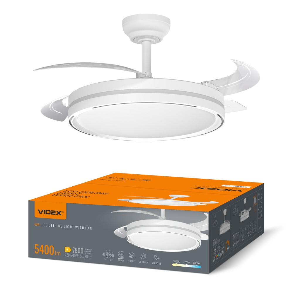 Loftslampe Med Skjult Blæser Ra90, Cct, 60w, Hvid Dæmpbar : Via Fjernbetjening, Kulør : Varm fra Videx