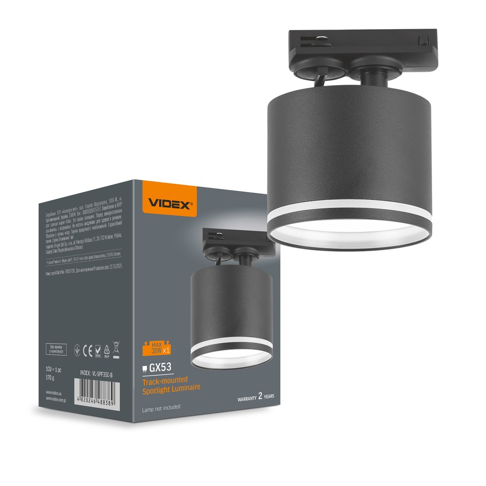 1 Fase Gx53 Skinnespot Uden Lyskilde, 1f2w fra Videx